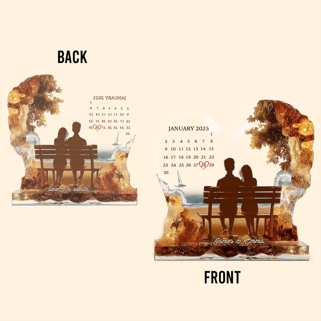 Anniversary Gift Custom Calendar - Personalized Couple Custom Shaped Acrylic Plaque
