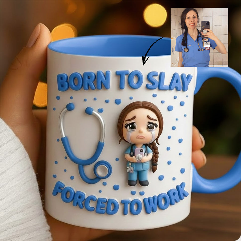 Born To Slay Forced To Work - Personalized Colleague Accent Mug