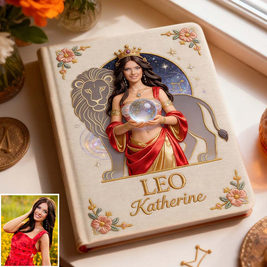 Individuell gestaltbares Horoskop-Notizbuch im Leder-Stil mit Foto – personalisiertes Horoskop-Notizbuch im Stil Ihres Lieblings-Sternzeichens