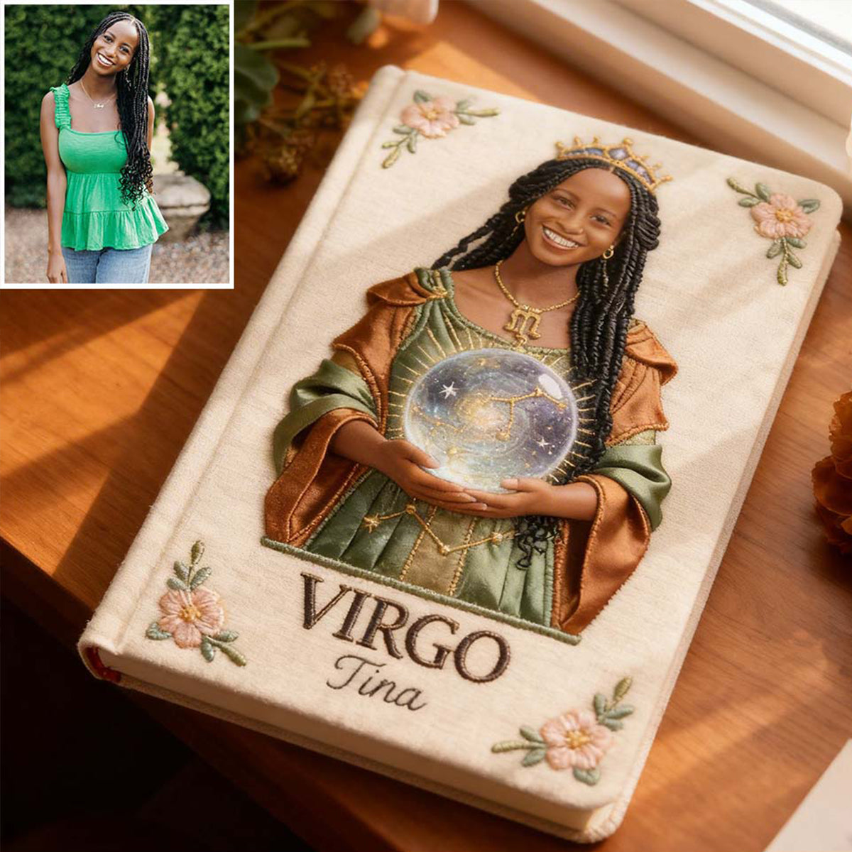 Journal en cuir personnalisé avec photo et style astrologique - Horoscope personnalisé