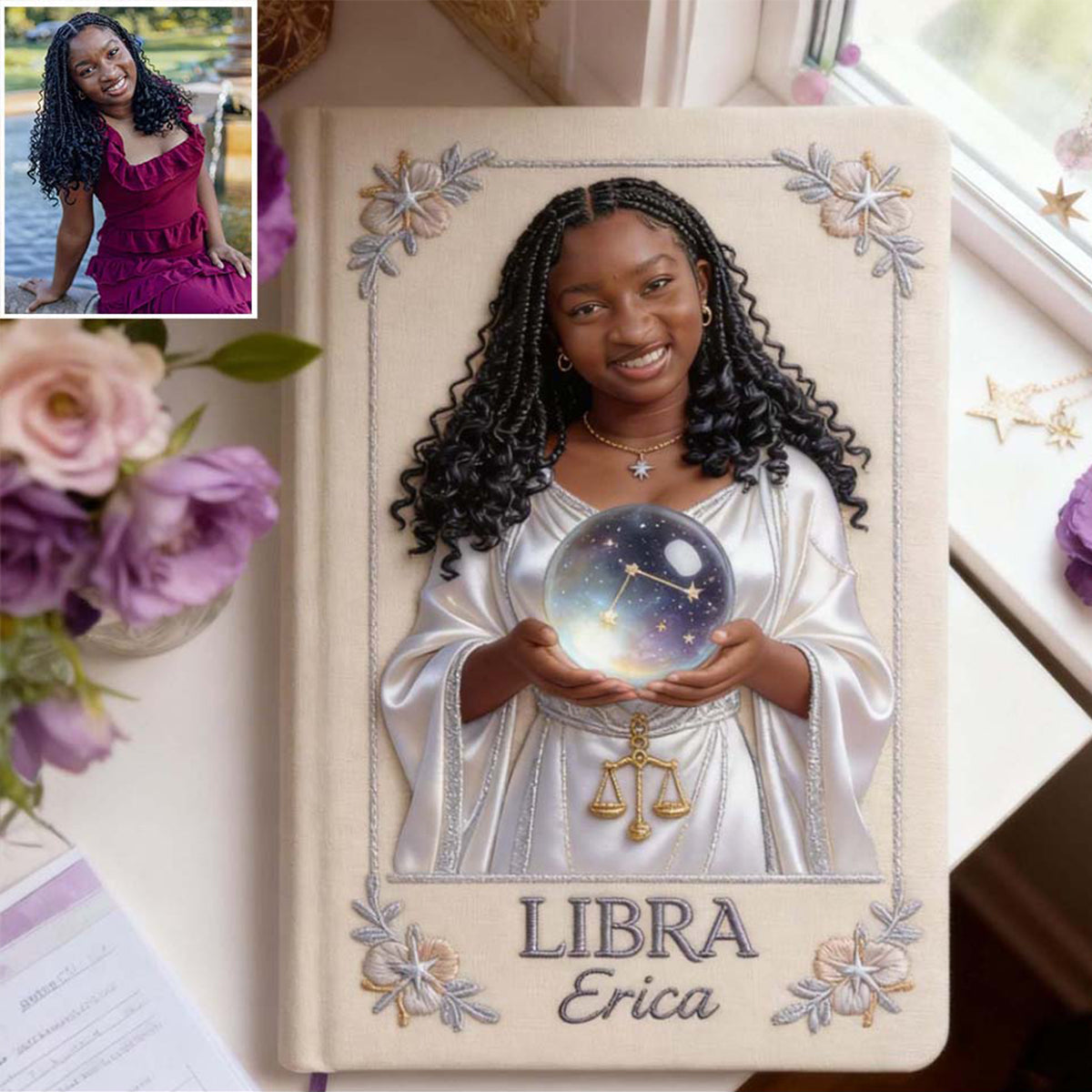 Journal en cuir personnalisé avec photo et style astrologique - Horoscope personnalisé