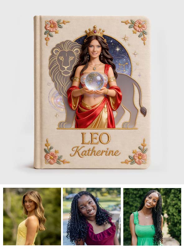 Journal en cuir personnalisé avec photo et style astrologique - Horoscope personnalisé