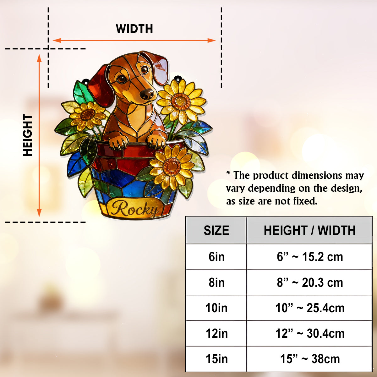 Adorable animal de compagnie et fleurs - Décoration attrape-soleil personnalisée pour fenêtre en forme de chien 