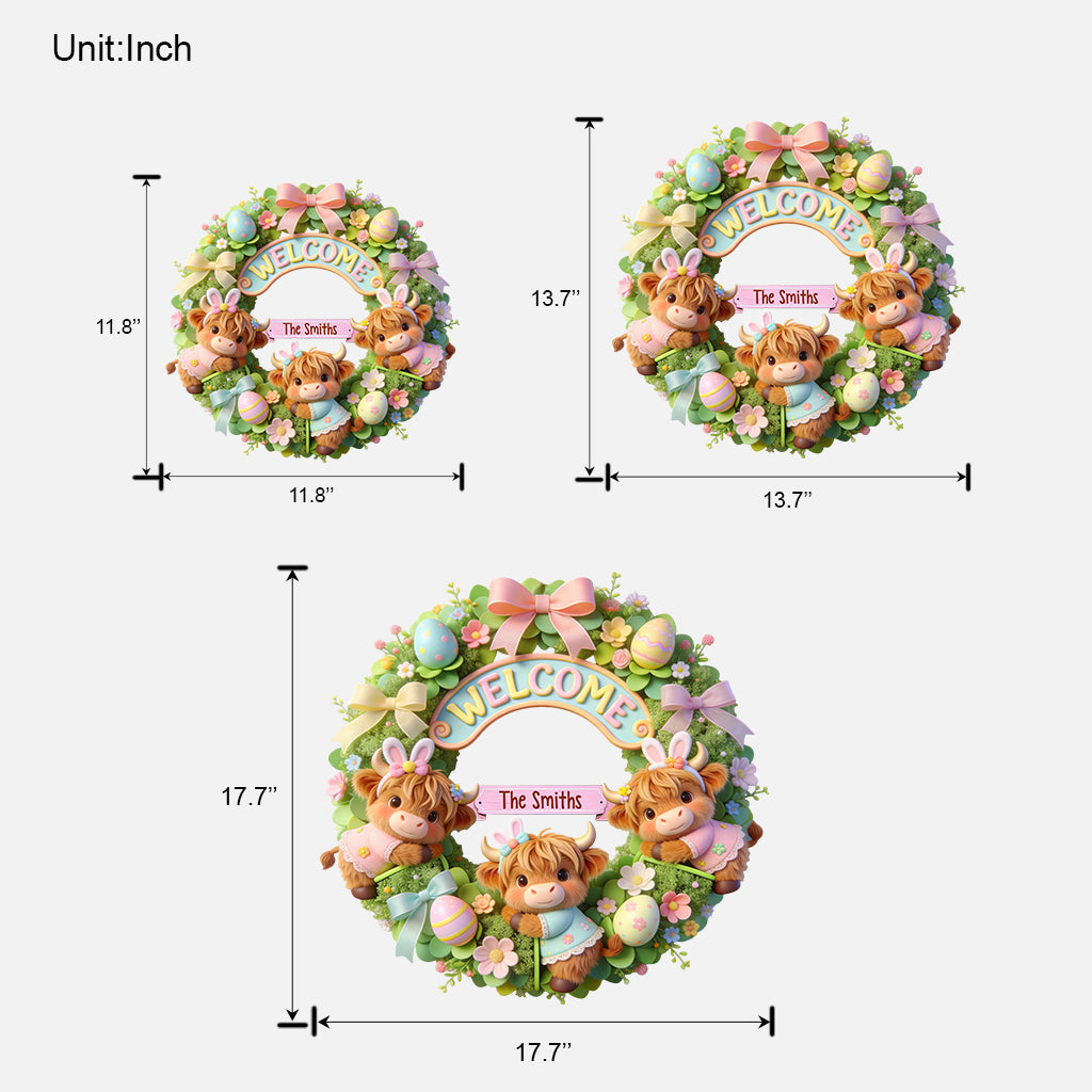 Joyeuses Pâques ! Vache des Highlands mignonne - Panneau en bois personnalisé en forme de vache des Highlands