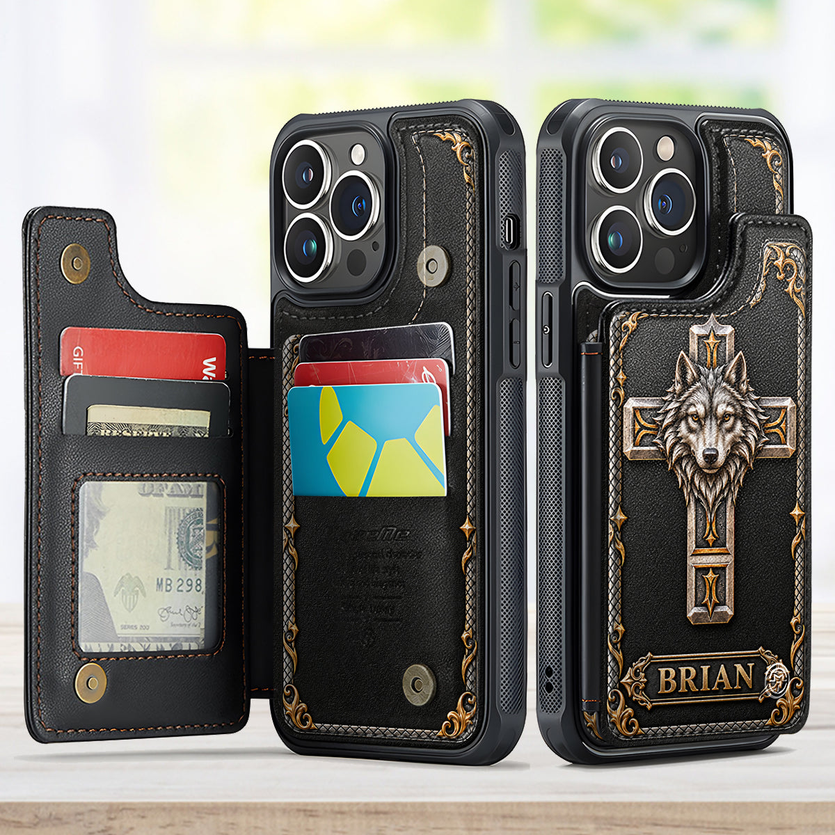 Wolf Guardian Cross - Personalized Wolf Fully Printed Wallet Phone Case