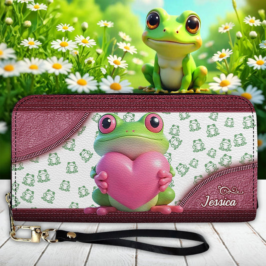 Love Frog - Portefeuille long en cuir personnalisé en forme de grenouille