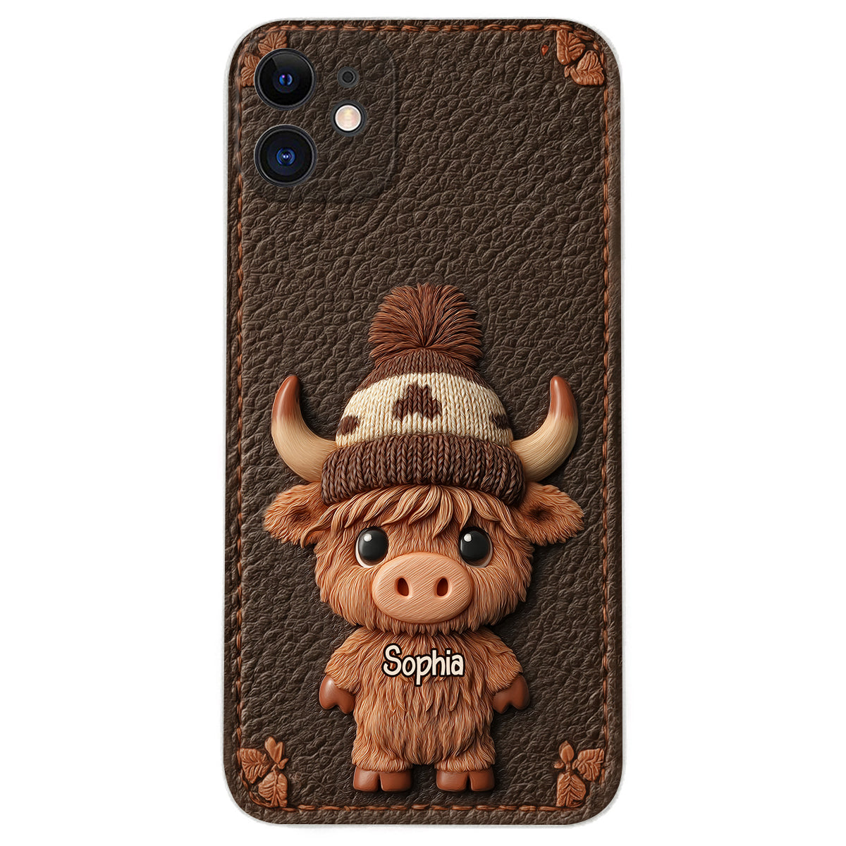 Love Highland Cows - Personalized Highland Cow Leather Phone Case
