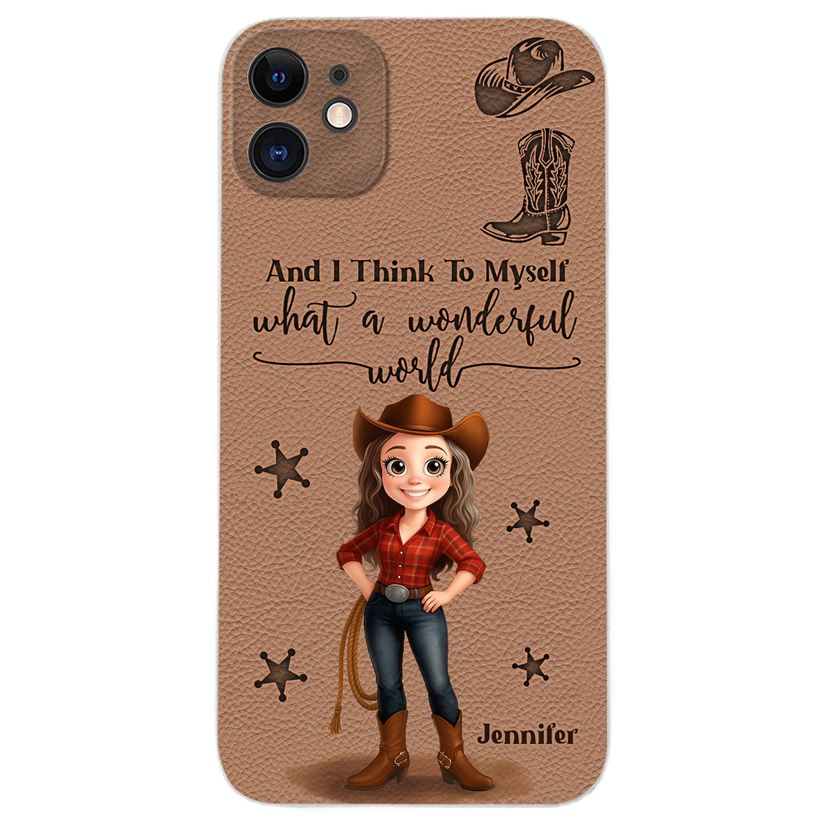 Cowgirl What A Wonderful World - Personalized Cowgirl Leather Phone Case