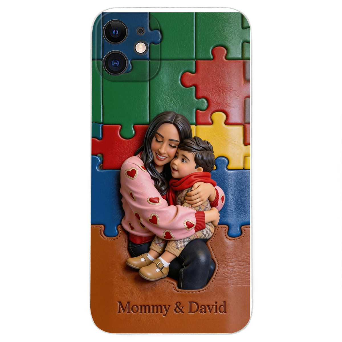 Autism Mom - Personalized Autism Awareness 3D Embossed Leather Phone Case