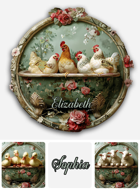 Floral Farm Animals - Personalized Farmer Cut Metal Sign