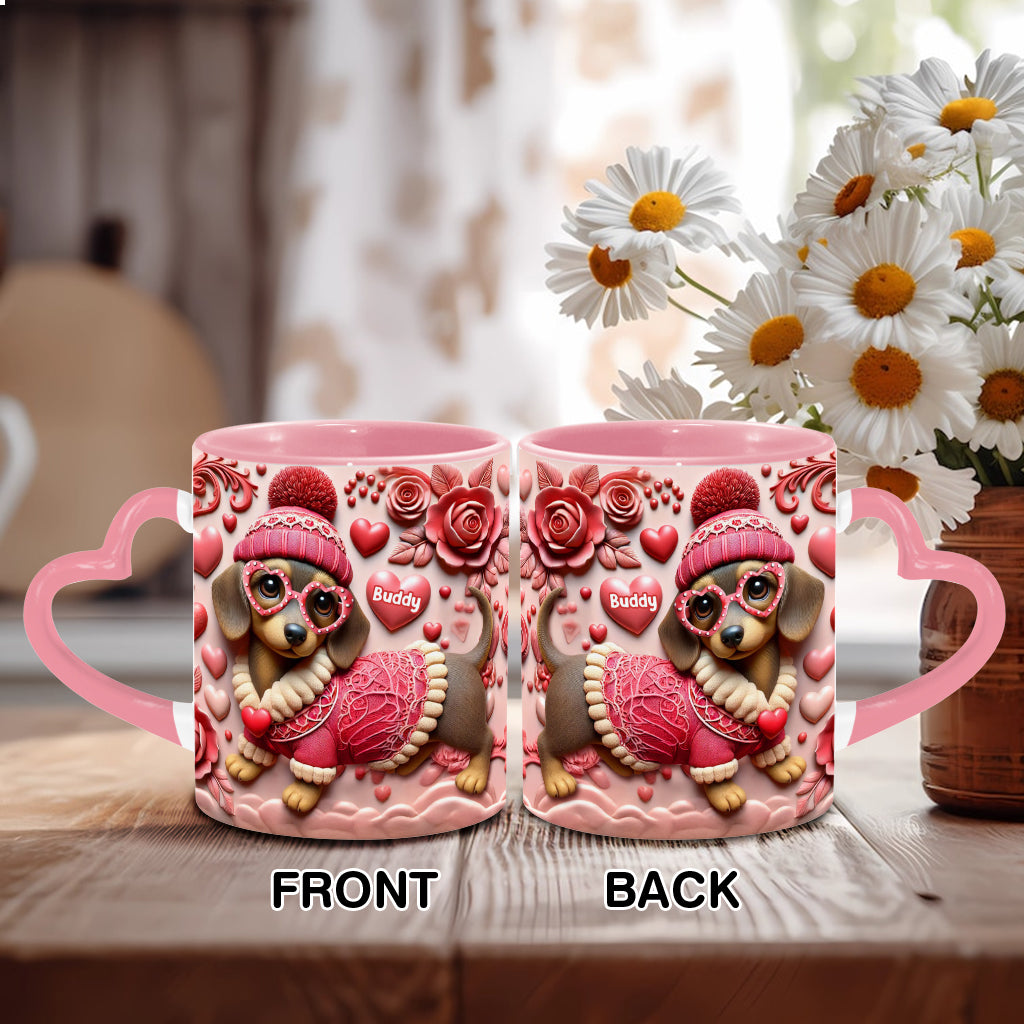 Valentine Dachshund - Personalized Dachshund Heart Handle Mug