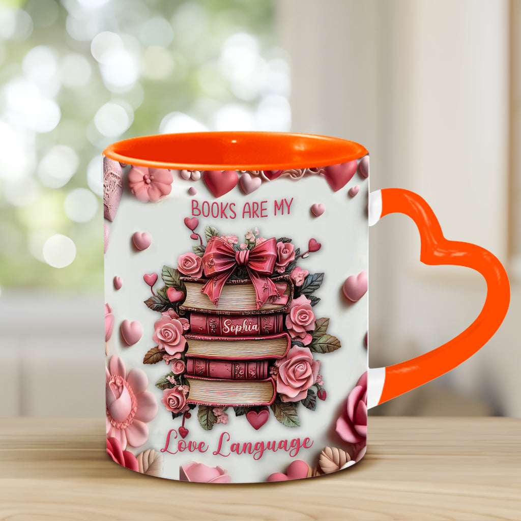 Books Are My Love Language - Personalized Book Heart Handle Mug