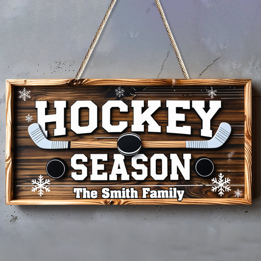 Hockey Season - Personalized Hockey Custom Shaped Wood Sign