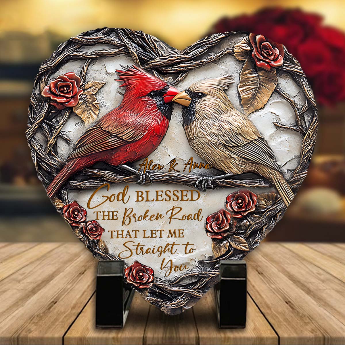 God Blessed The Broken Road - Personalized Couple Heart Shaped Stone