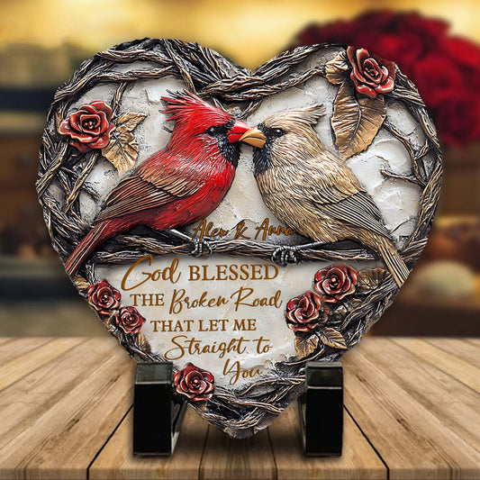 God Blessed The Broken Road - Personalized Couple Heart Shaped Stone