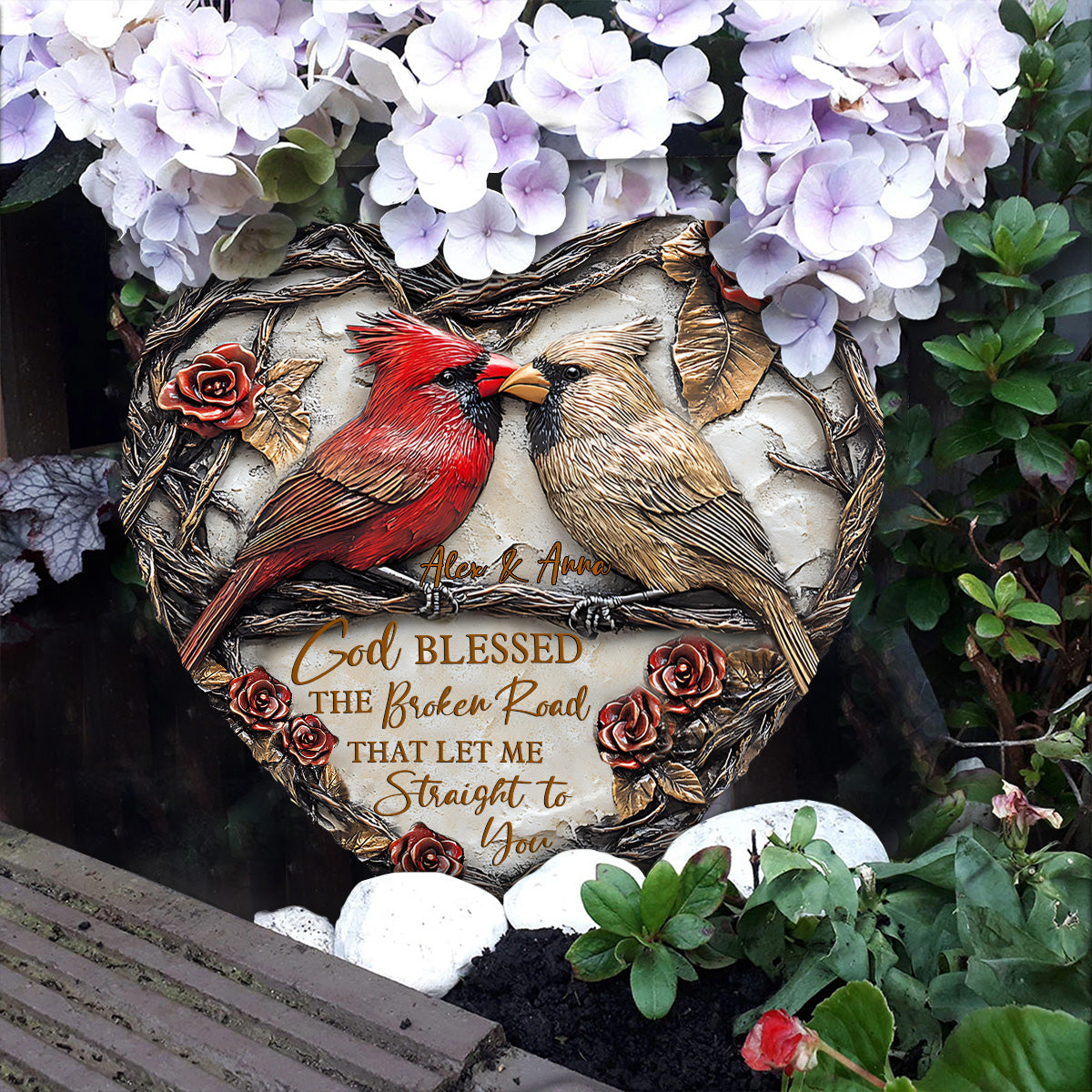 God Blessed The Broken Road - Personalized Couple Heart Shaped Stone