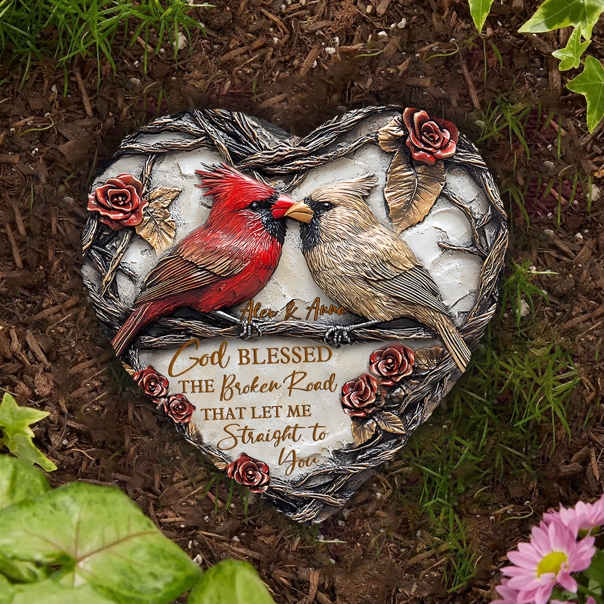 God Blessed The Broken Road - Personalized Couple Heart Shaped Stone