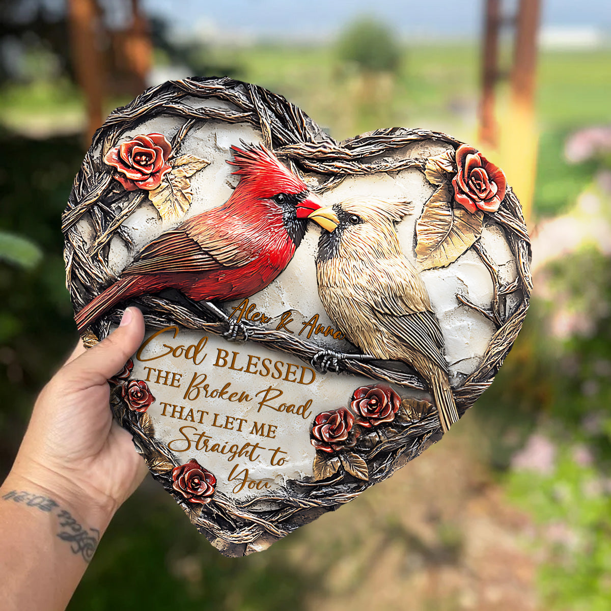 God Blessed The Broken Road - Personalized Couple Heart Shaped Stone