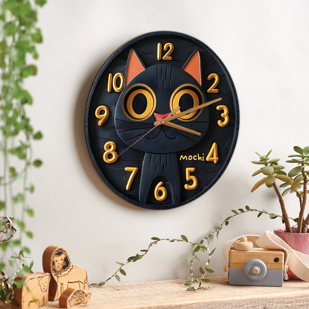 Cute Black Cat - Personalized Black Cat Wall Clock