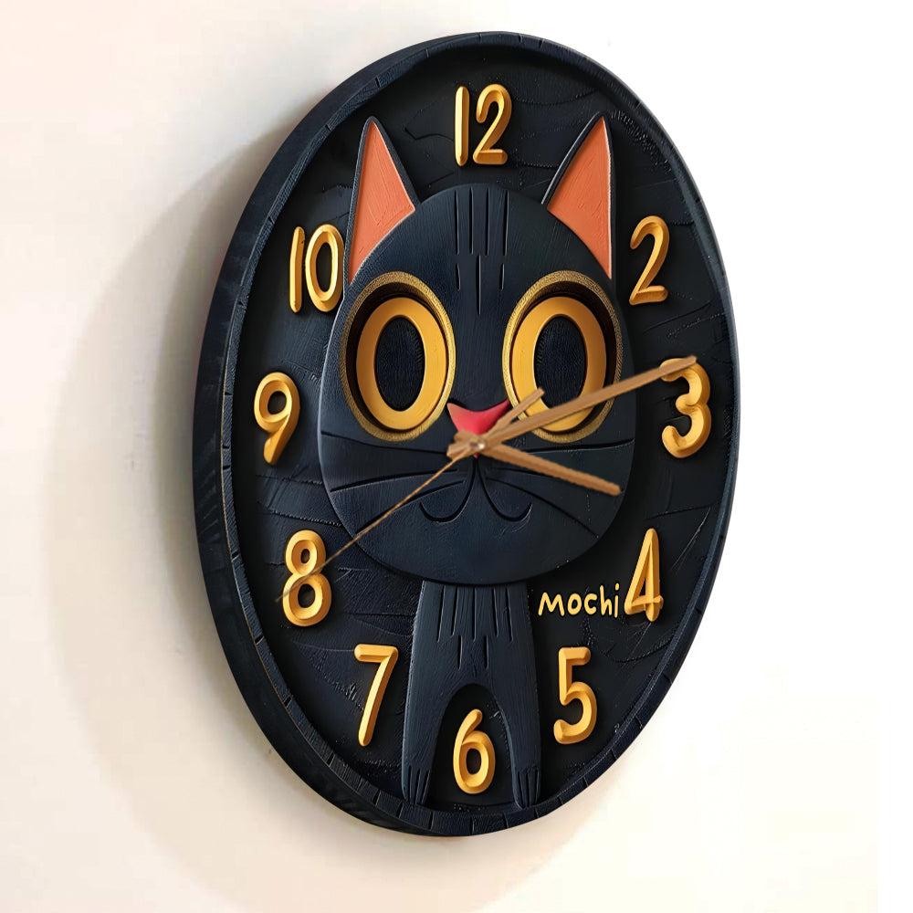 Cute Black Cat - Personalized Black Cat Wall Clock