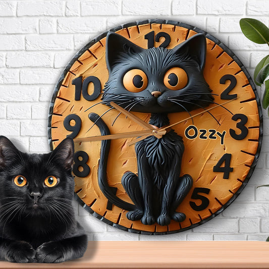 Cute Black Cat - Personalized Black Cat Wall Clock