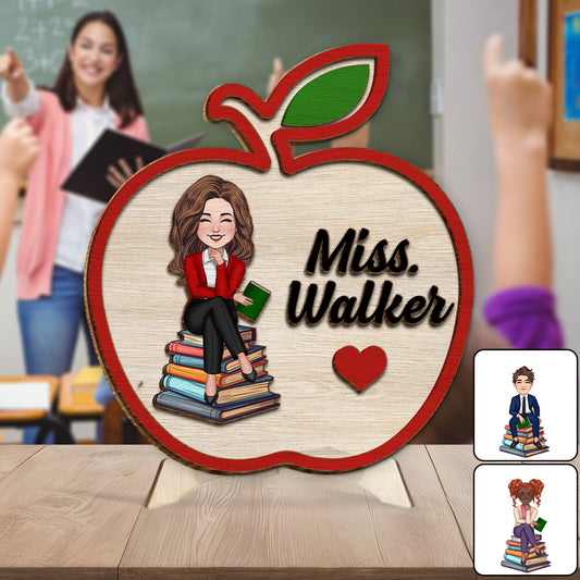 Lehrer-Apfel-Schild – Personalisiertes zweilagiges Holzschild für Lehrer / Holzplakette