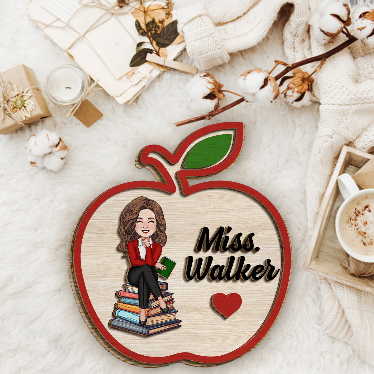 Teacher Apple Sign - Personalized Teacher 2 Layered Wood Sign / Wood Plaque