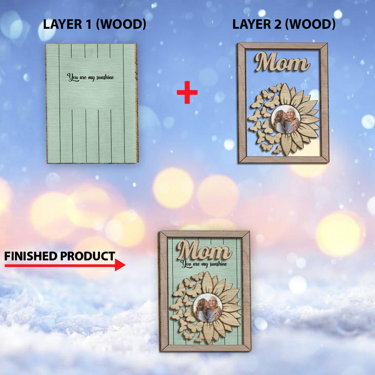 You're My Sunshine Sunflower Photo Custom - Personalized Mother 2 Layered Wood Sign / Wood Plaque