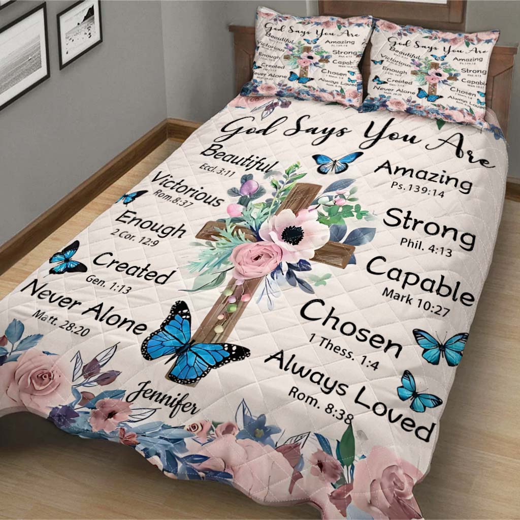God Says You Are - Personalized Christian Quilt Set