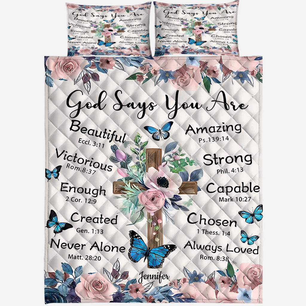 God Says You Are - Personalized Christian Quilt Set