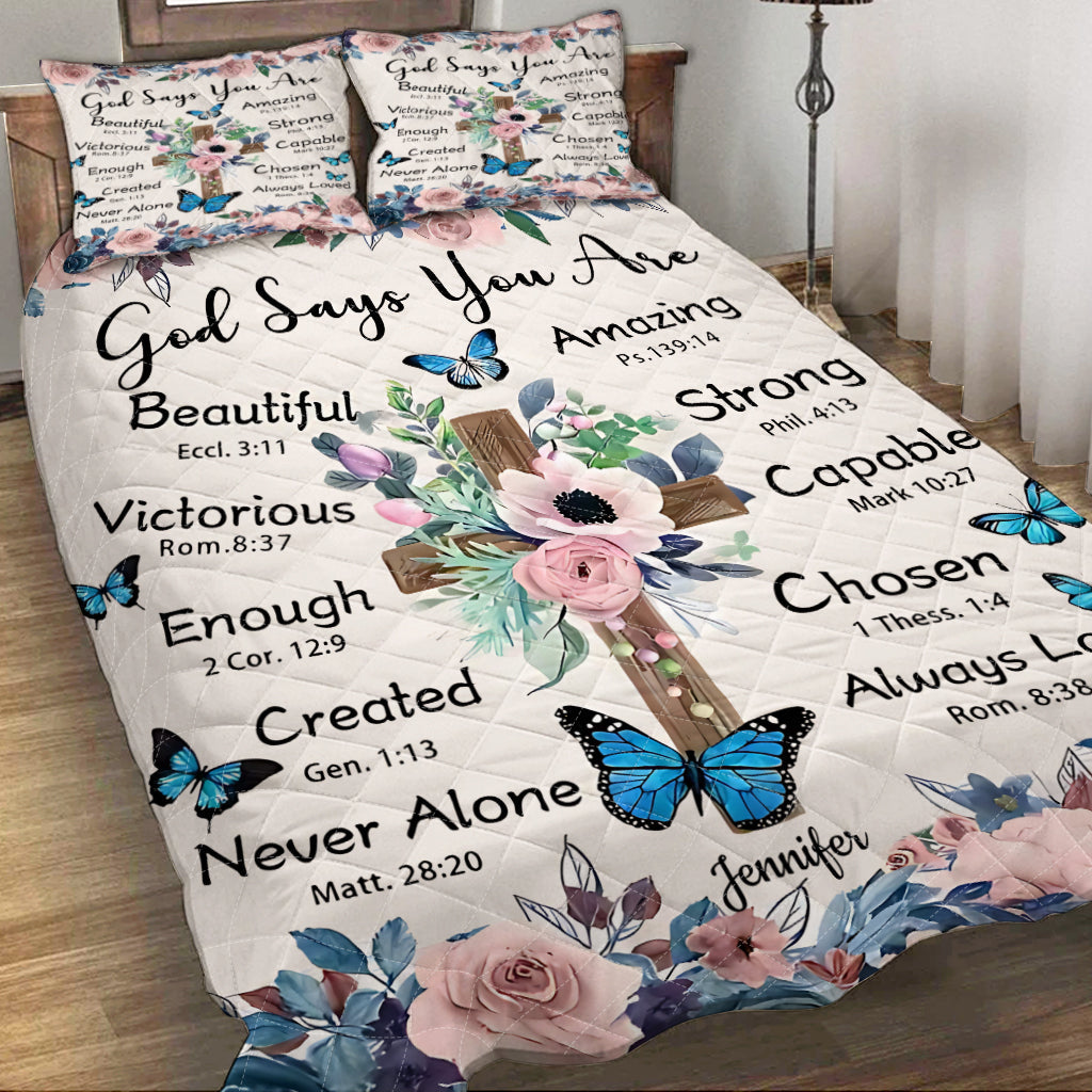 God Says You Are - Personalized Christian Quilt Set