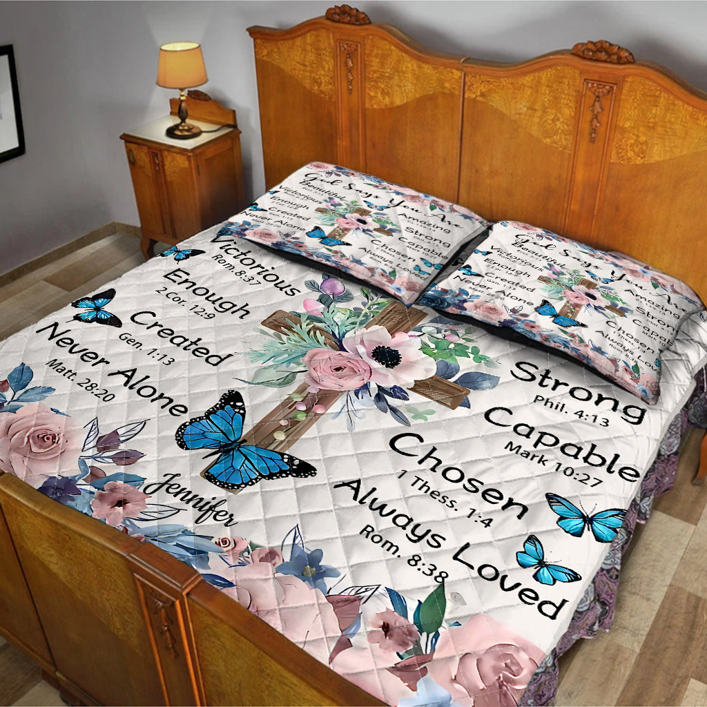 God Says You Are - Personalized Christian Quilt Set