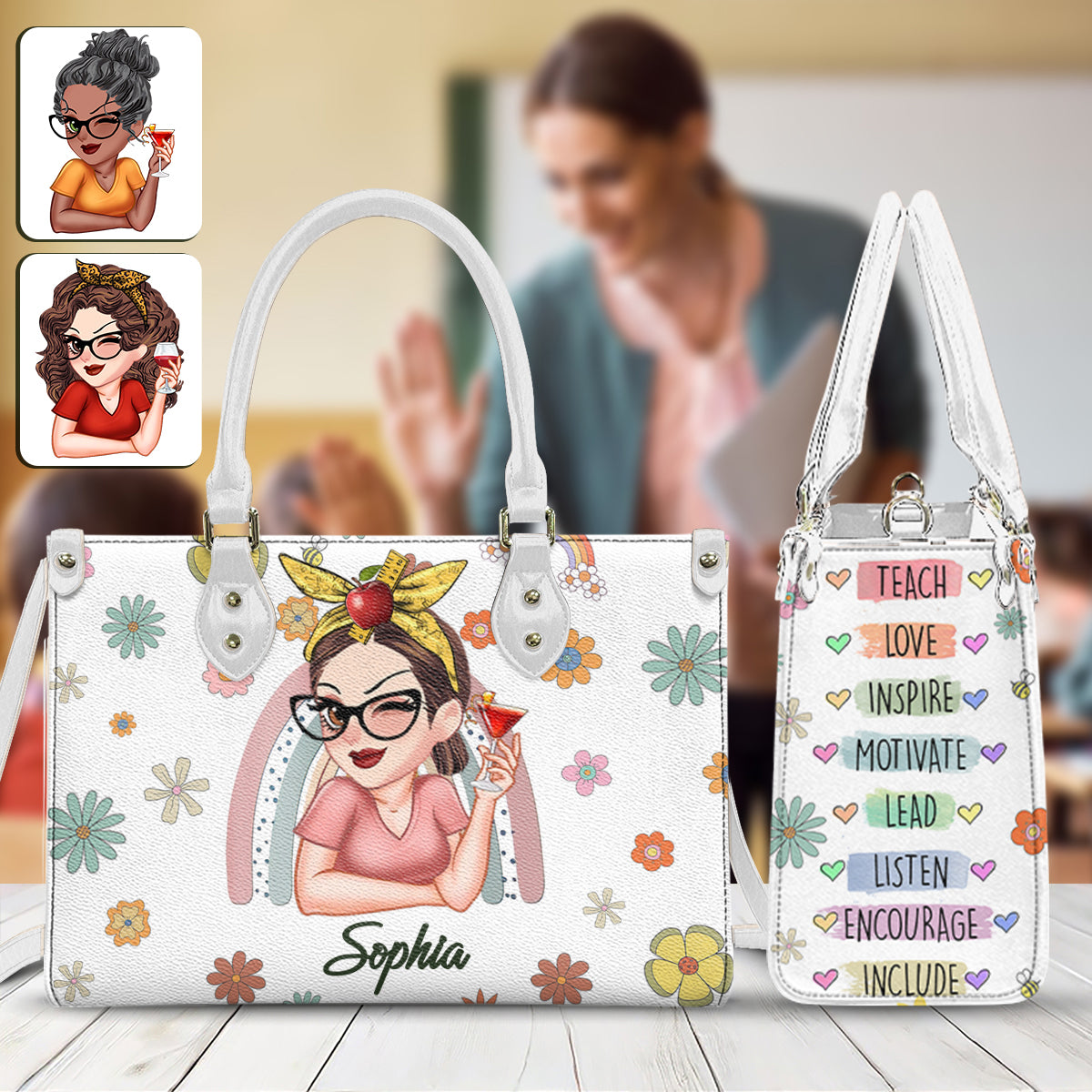 Teach Love Inspire - Personalized Teacher Leather Handbag