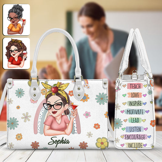 Lehren, Lieben, Inspirieren – Personalisierte Lederhandtasche für Lehrer