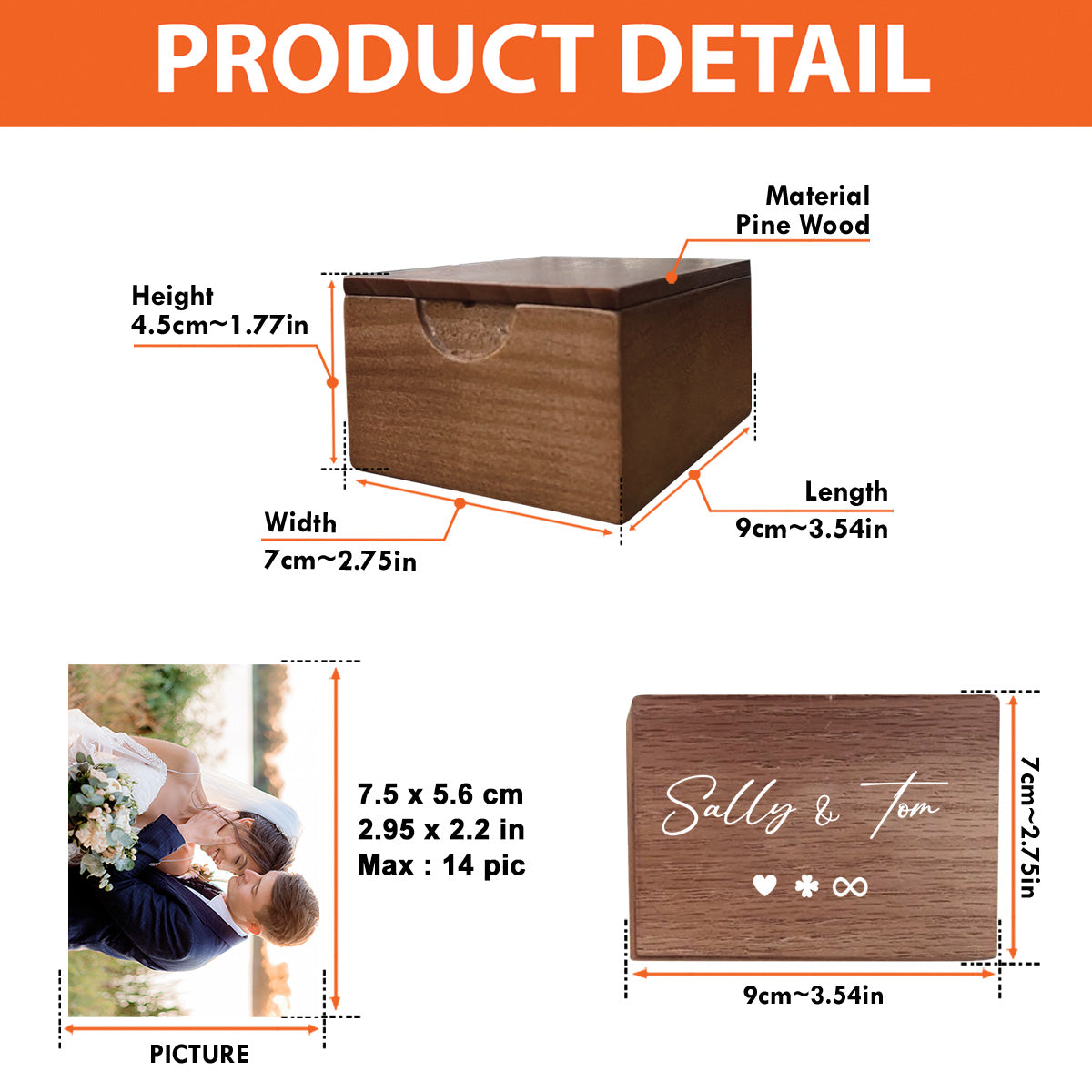 Any Photo - Personalized Couple Wooden Photo Box