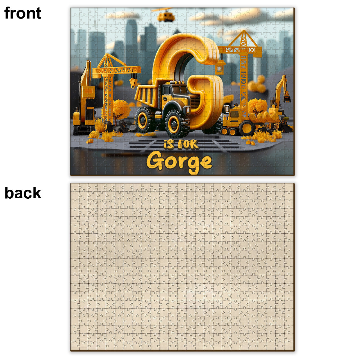 Construction Vehicles Letters - Personalized Kid Jigsaw Puzzle