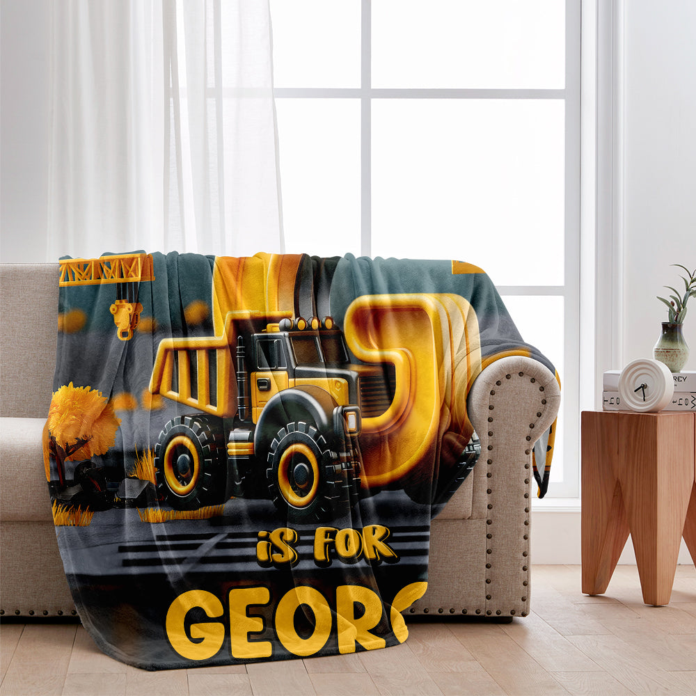 Construction Vehicle Letters - Personalized Kid Blanket