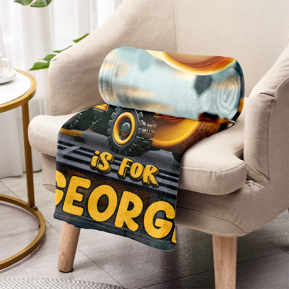 Construction Vehicle Letters - Personalized Kid Blanket