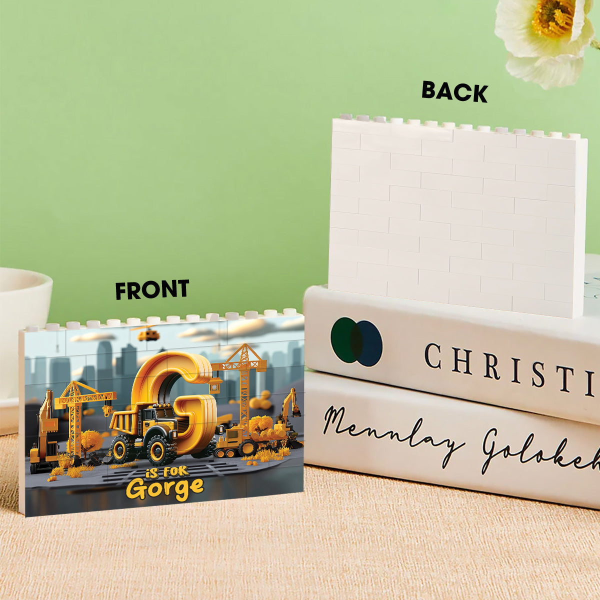 Construction Vehicles Letters - Personalized Kid One-sided Horizontal Rectangle Building Brick Blocks