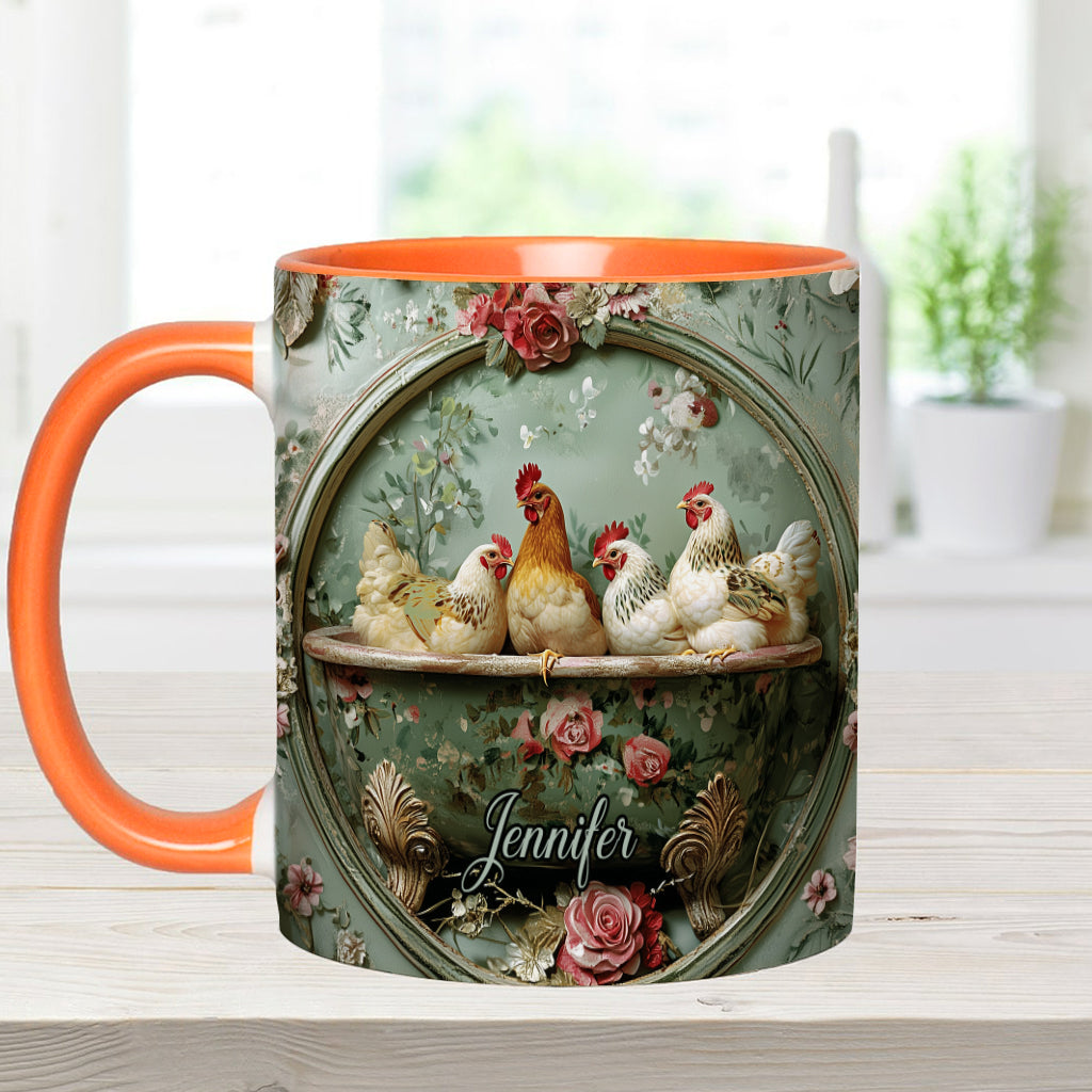 Vintage Floral Chicken - Personalized Chicken Accent Mug