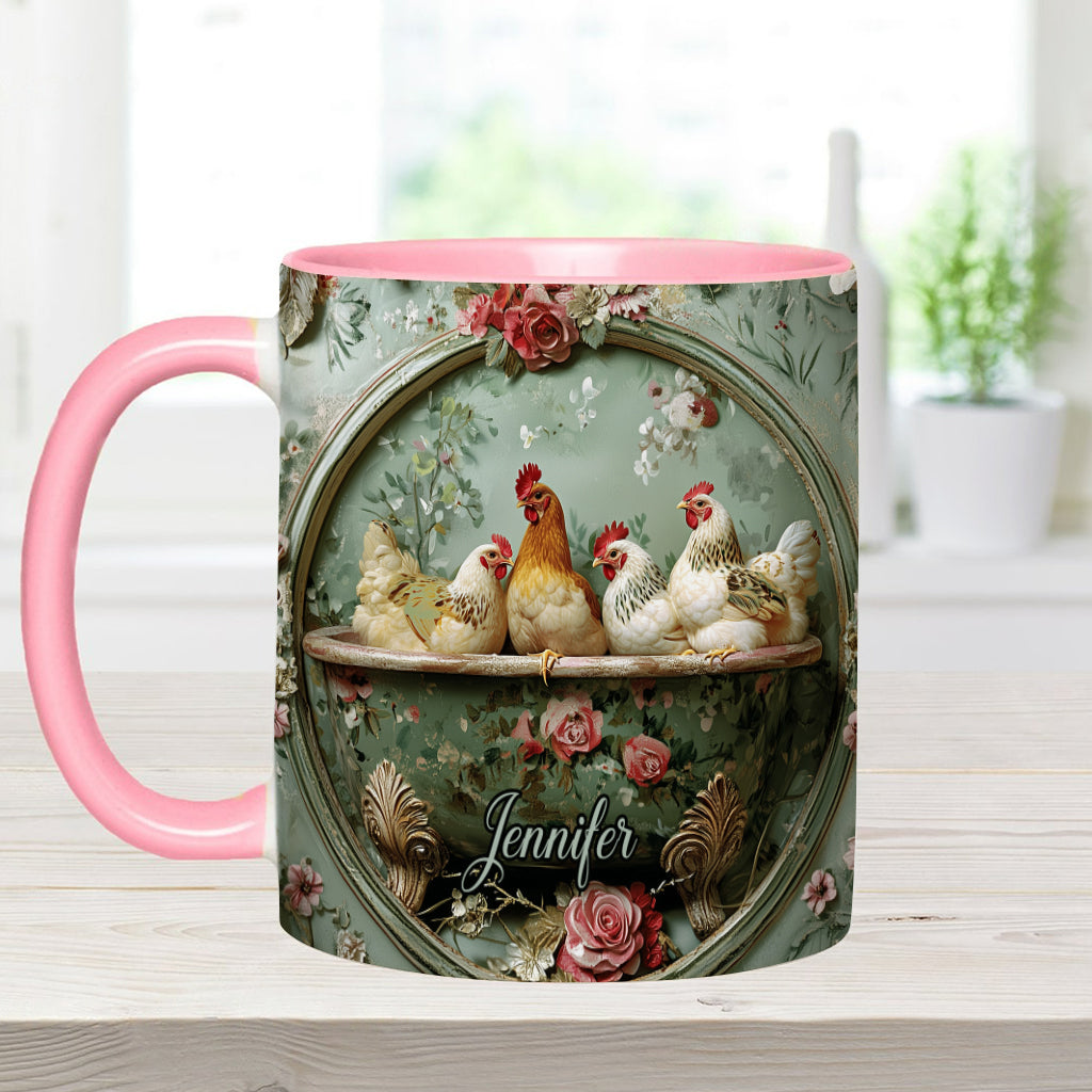 Vintage Floral Chicken - Personalized Chicken Accent Mug