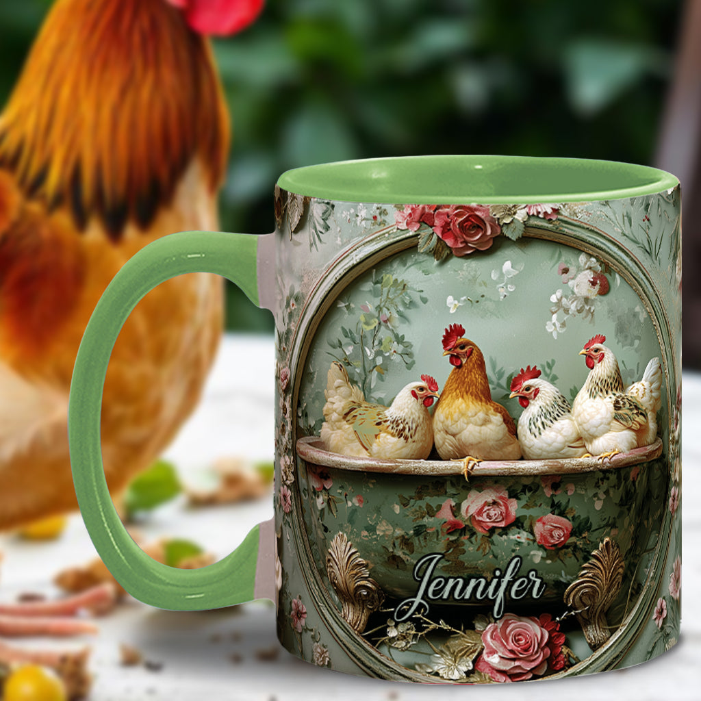 Vintage Floral Chicken - Personalized Chicken Accent Mug