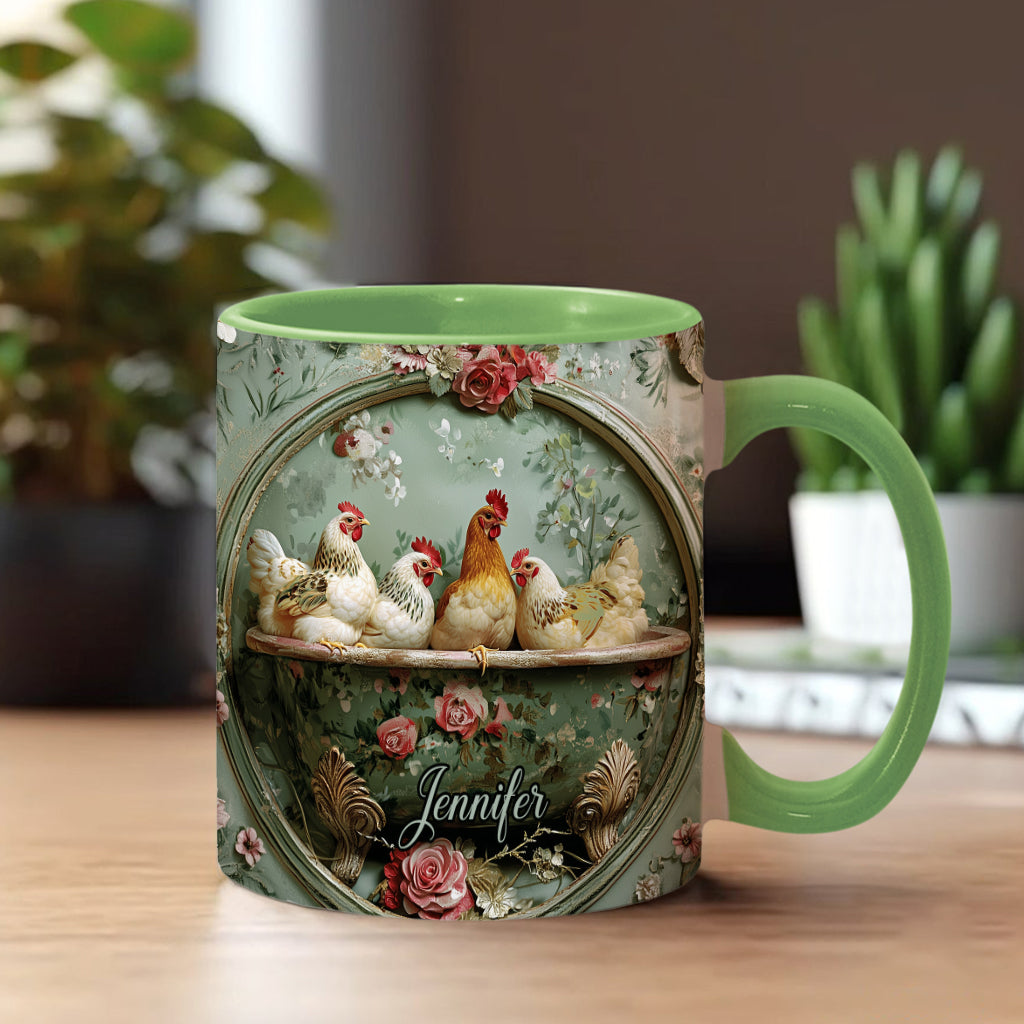 Vintage Floral Chicken - Personalized Chicken Accent Mug