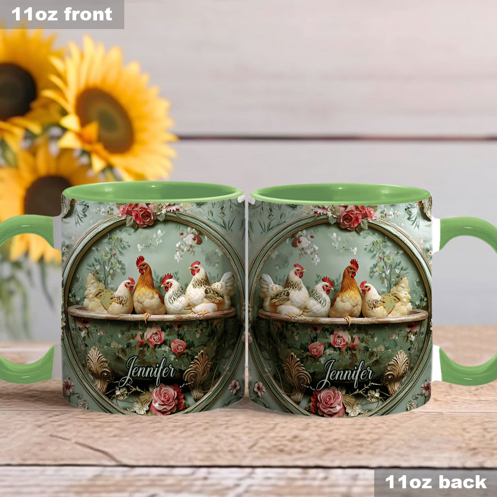 Vintage Floral Chicken - Personalized Chicken Accent Mug