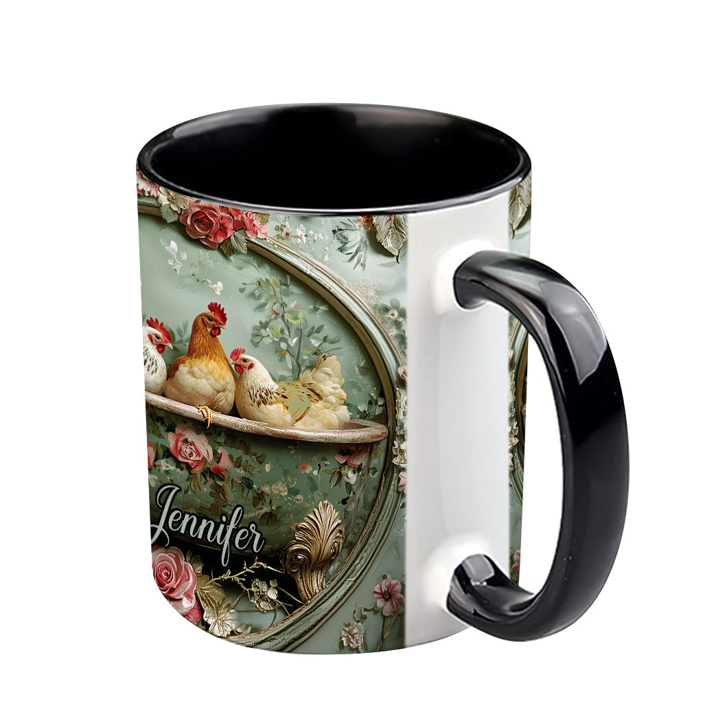Vintage Floral Chicken - Personalized Chicken Accent Mug