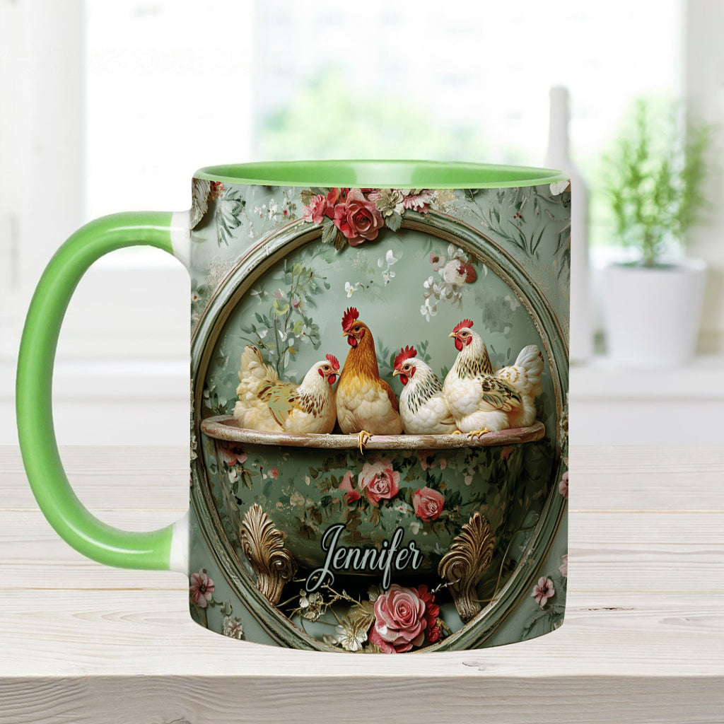 Vintage Floral Chicken - Personalized Chicken Accent Mug
