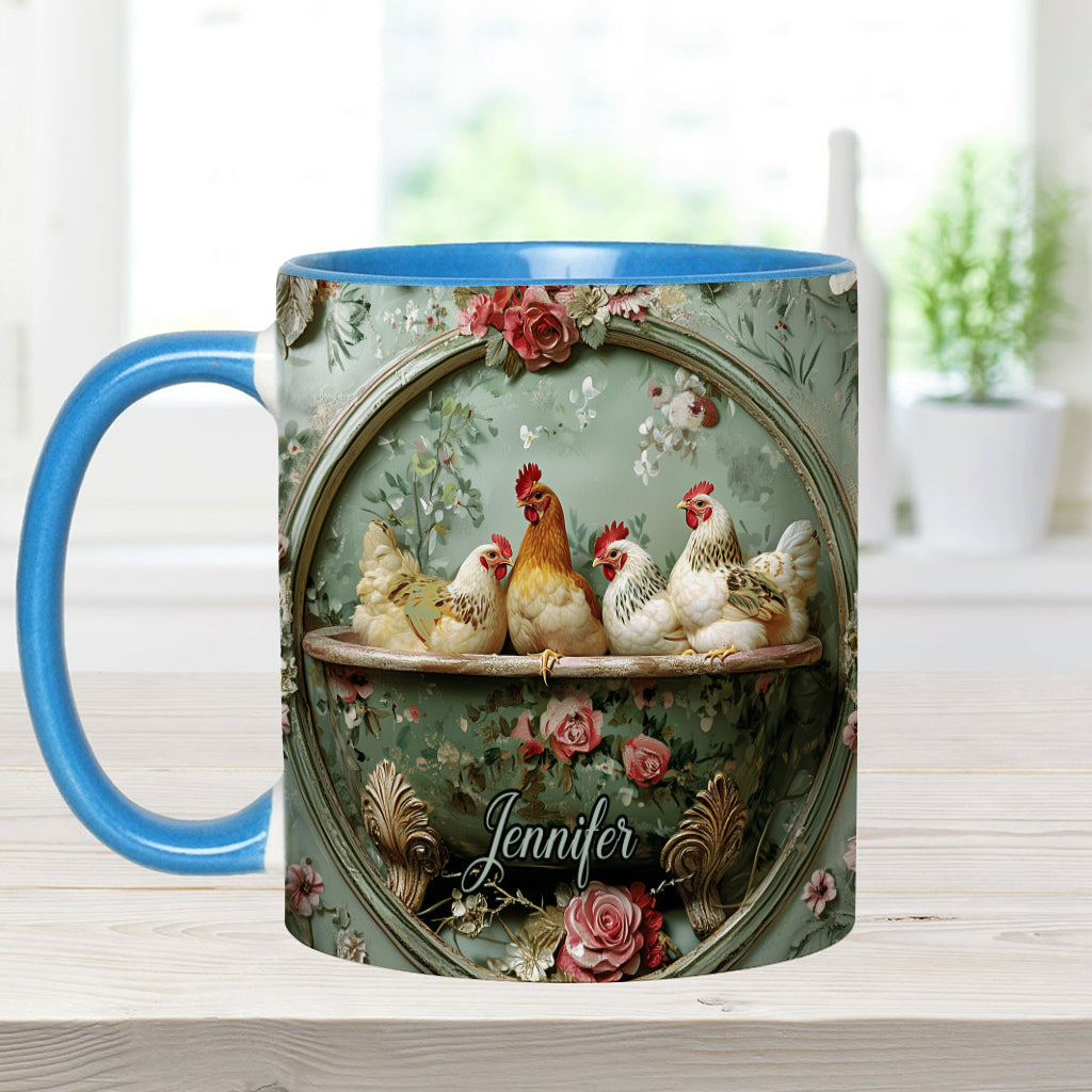 Vintage Floral Chicken - Personalized Chicken Accent Mug