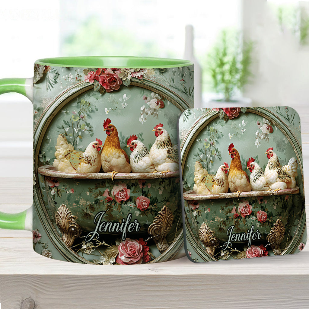 Vintage Floral Chicken - Personalized Chicken Accent Mug