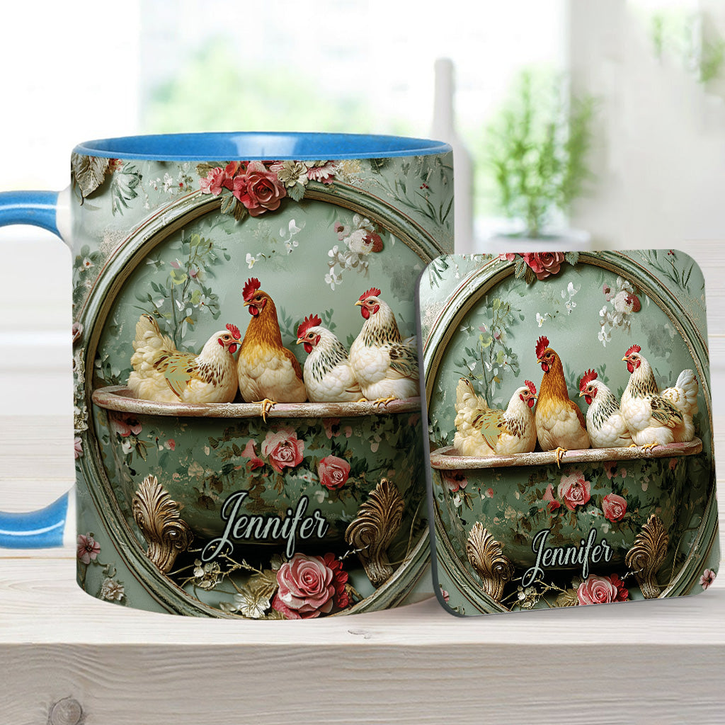 Vintage Floral Chicken - Personalized Chicken Accent Mug