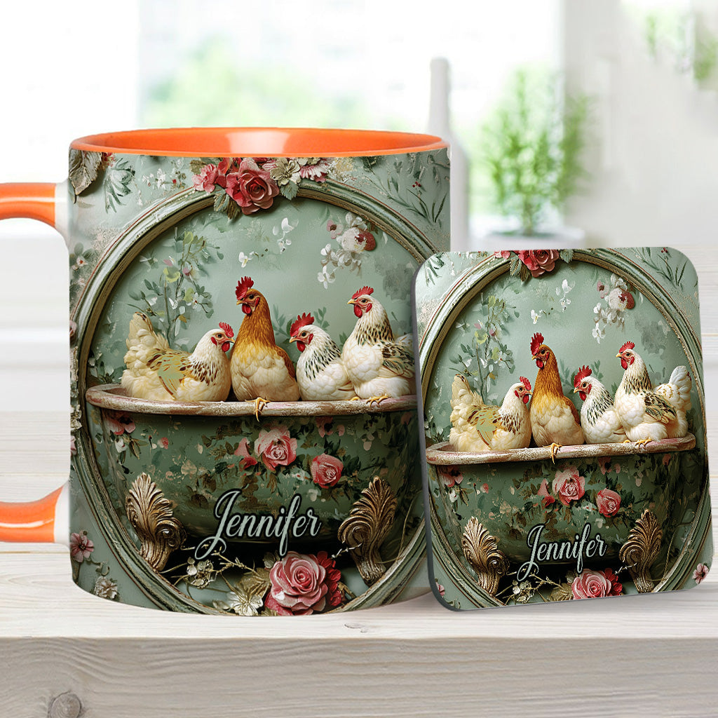 Vintage Floral Chicken - Personalized Chicken Accent Mug